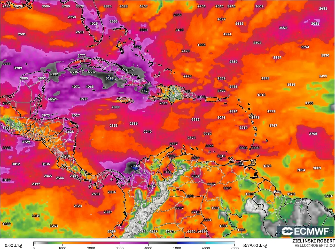 ECMWF IFS 0.25° model - Karayipler, CAPE