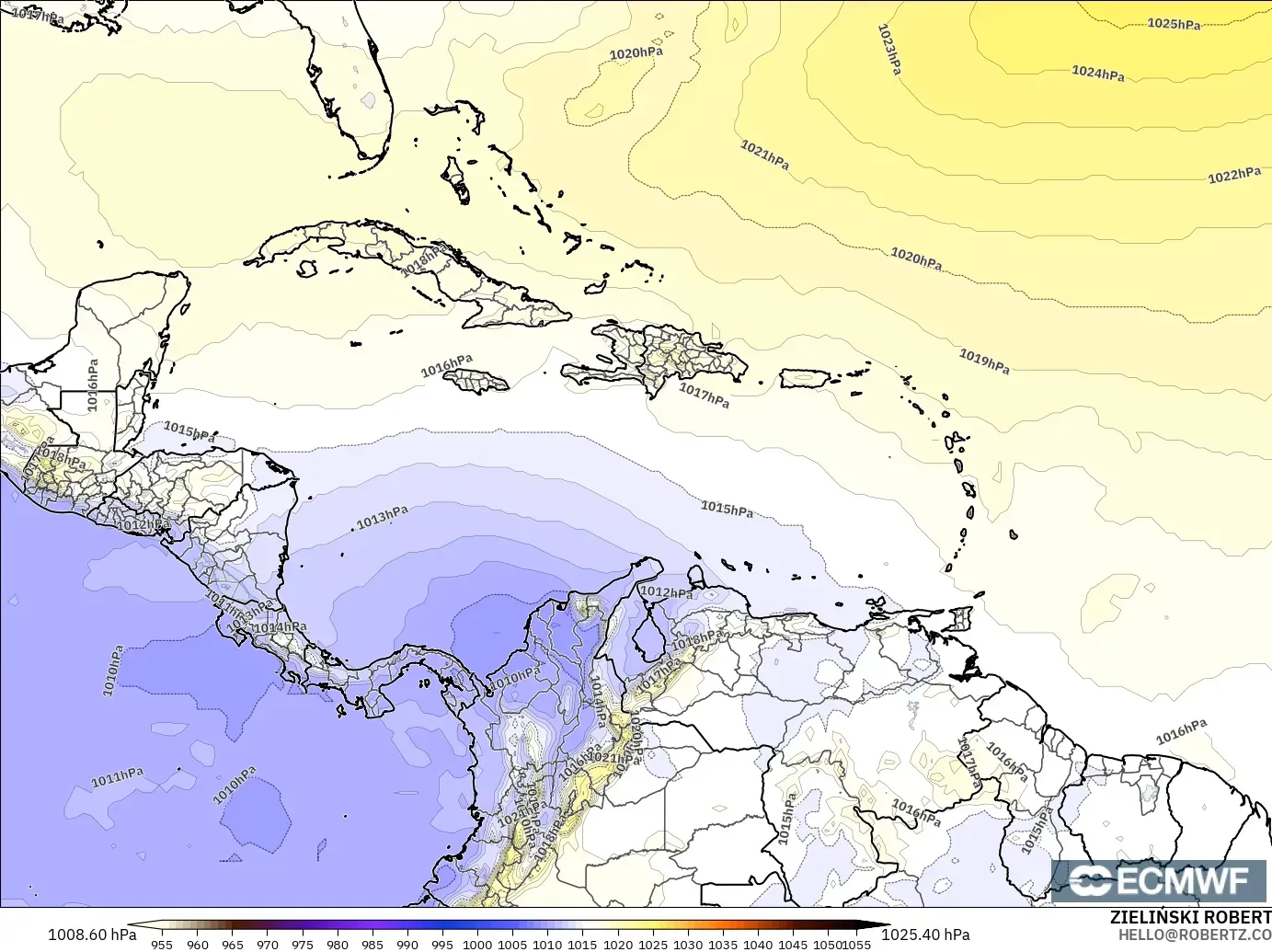 ECMWF IFS 0.25° model - Karayipler, Basınç