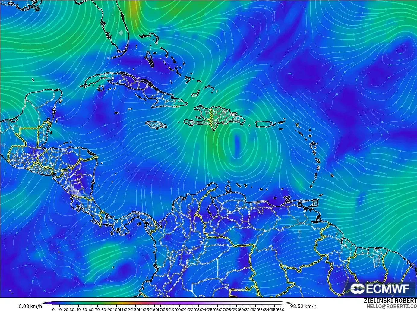 ECMWF IFS 0.25° model - Karayipler, 300 hPa Rüzgârı (jet)