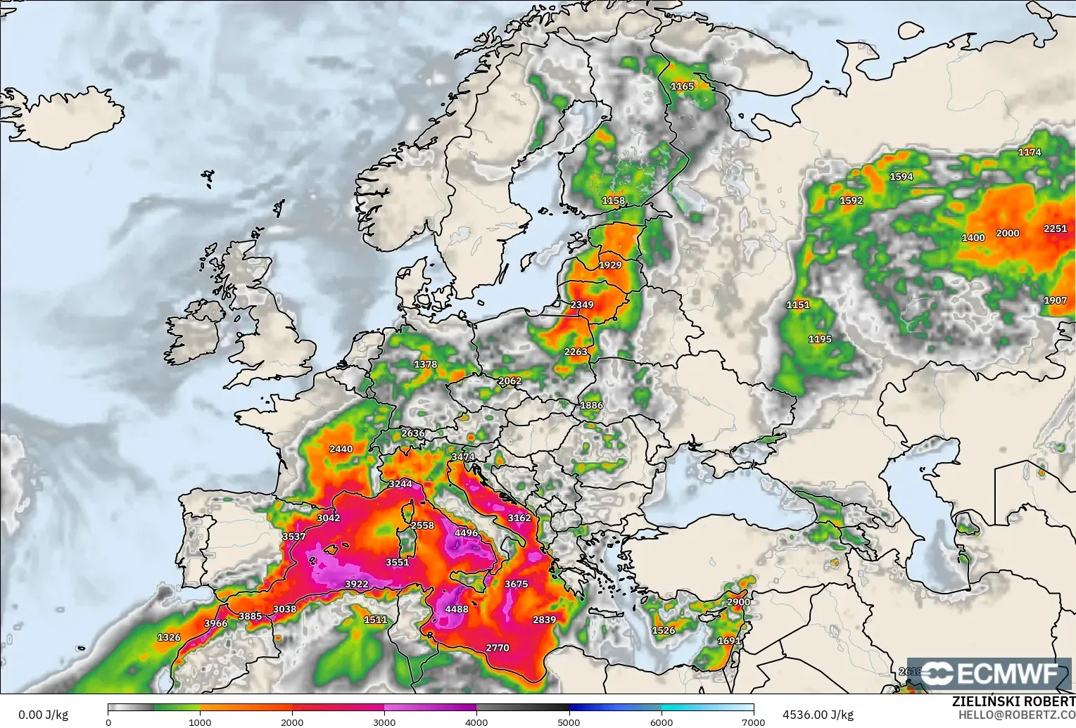 ECMWF IFS 0.25° model - Avrupa, CAPE