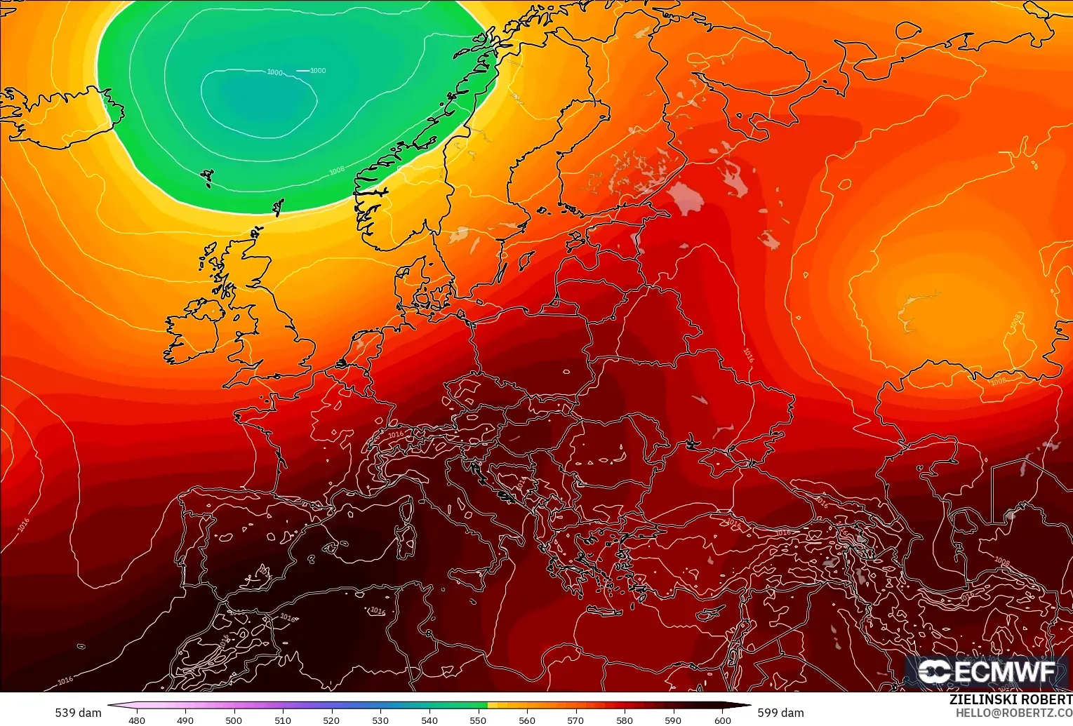 ECMWF IFS 0.25° model - Avrupa, 500 hPa’da jeopotansiyel yükseklik