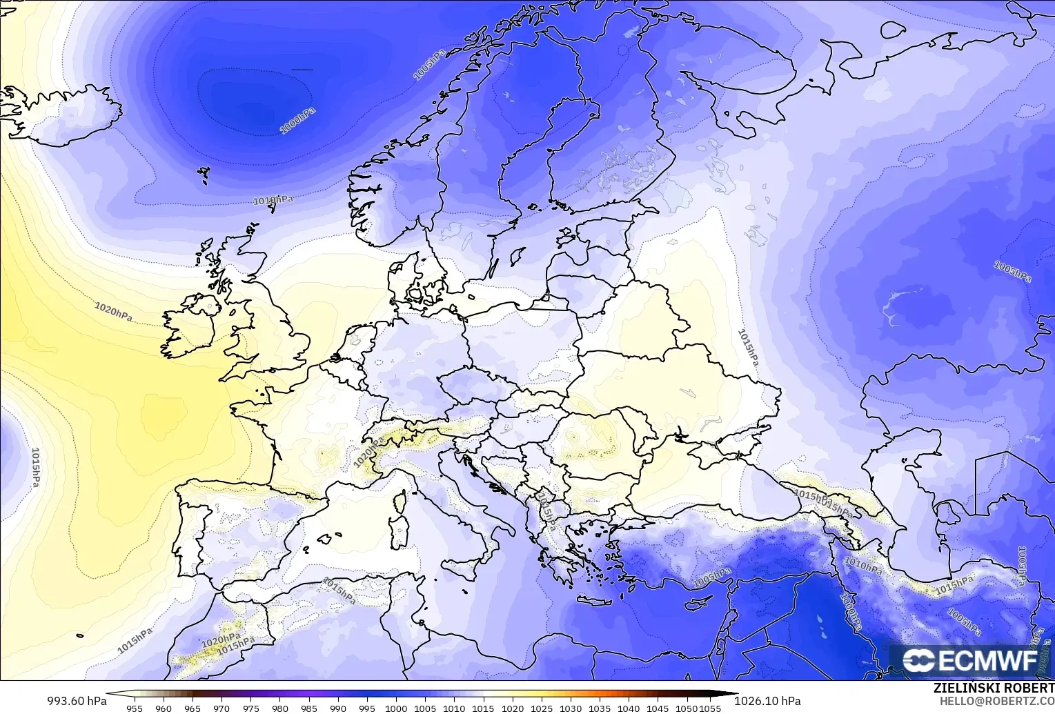 ECMWF IFS 0.25° model - Avrupa, Basınç