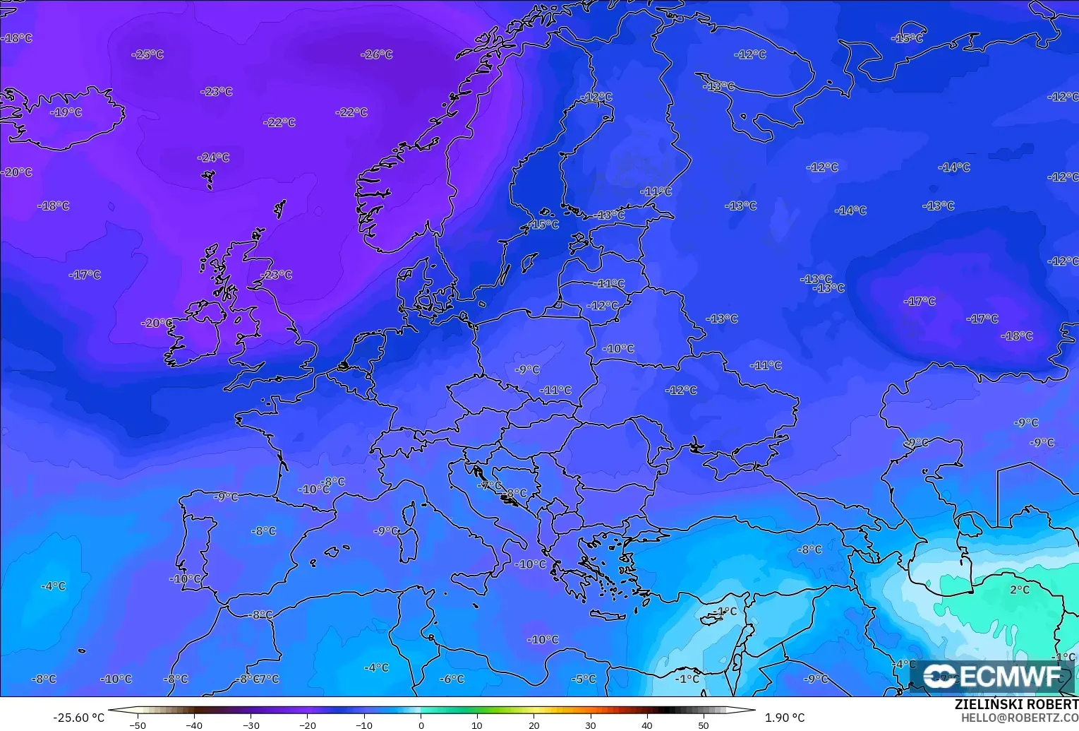 ECMWF IFS 0.25° model - Avrupa, 500 hPa Sıcaklık