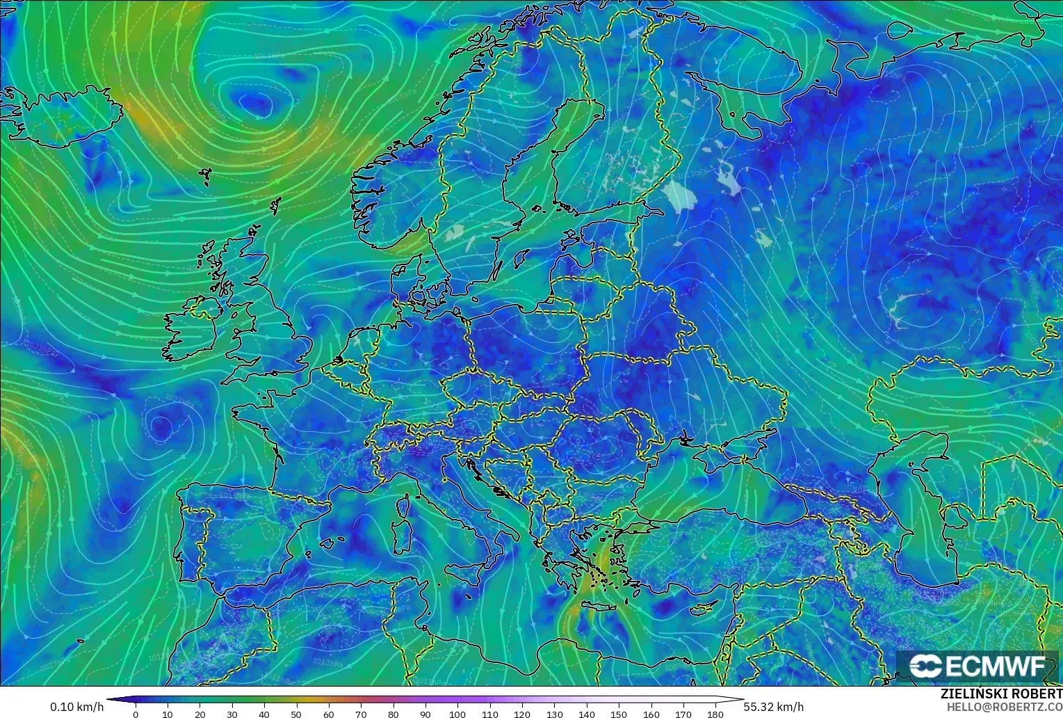 ECMWF IFS 0.25° model - Avrupa, 10 m Rüzgâr