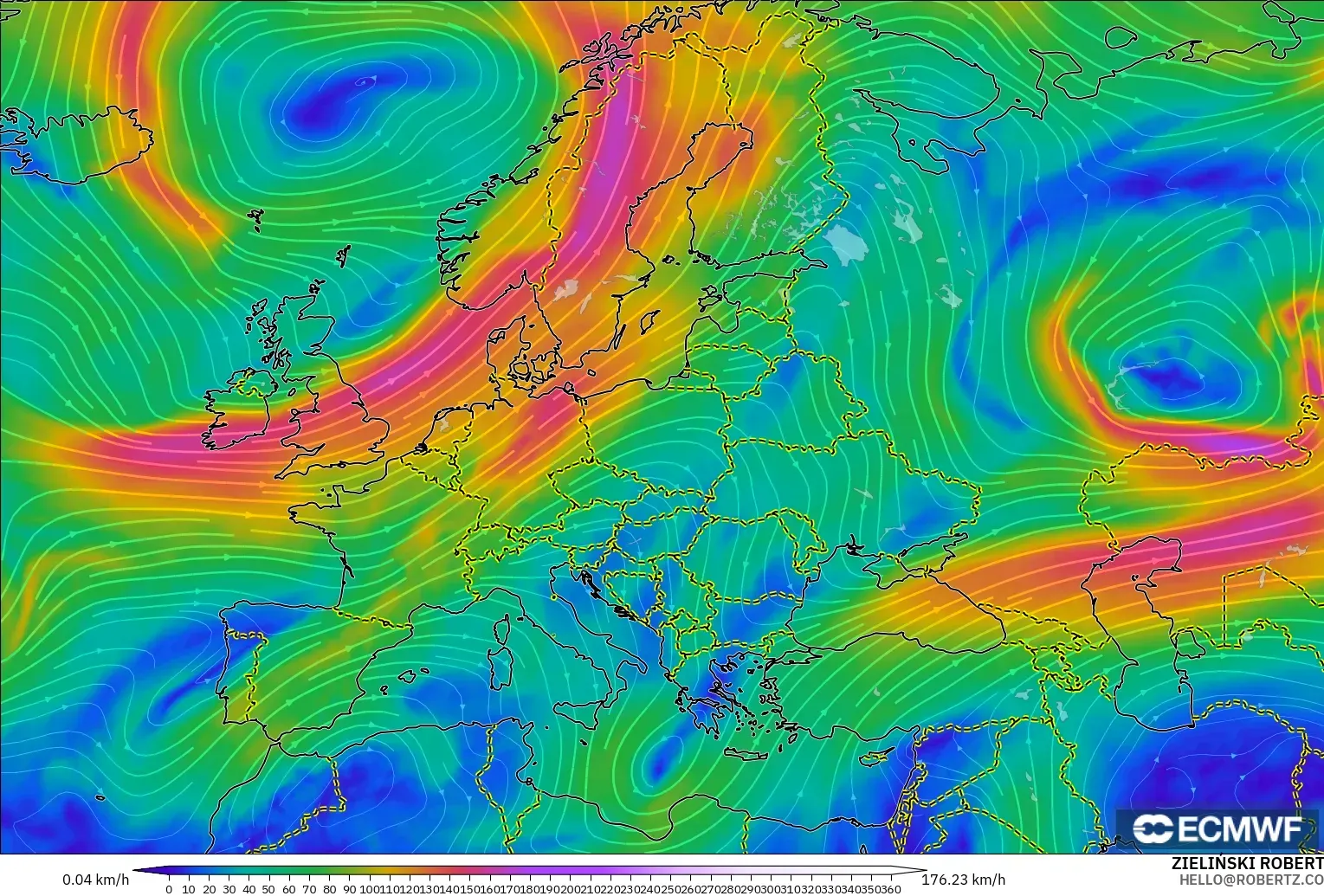 ECMWF IFS 0.25° model - Avrupa, 300 hPa Rüzgârı (jet)