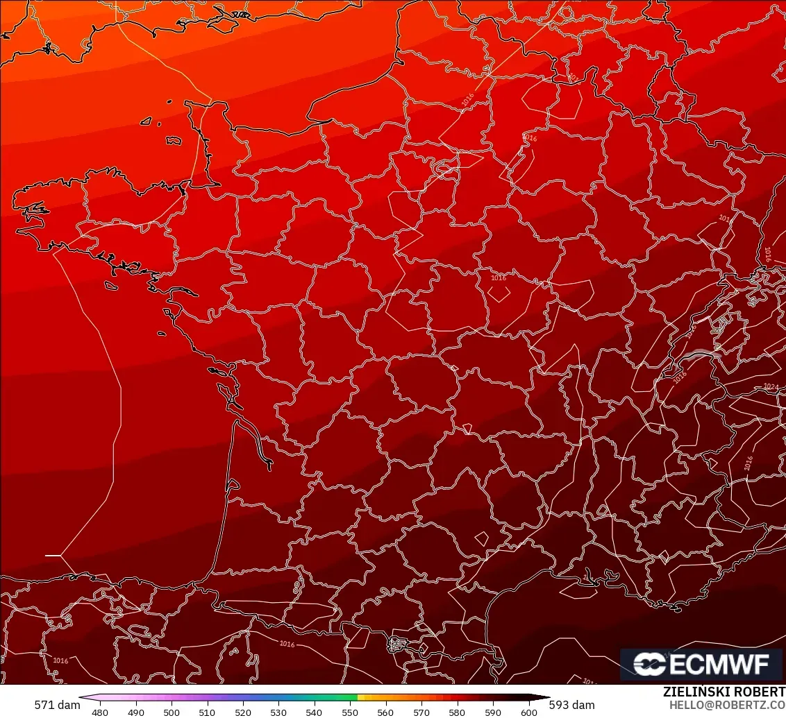 ECMWF IFS 0.25° model - Fransa, 500 hPa’da jeopotansiyel yükseklik