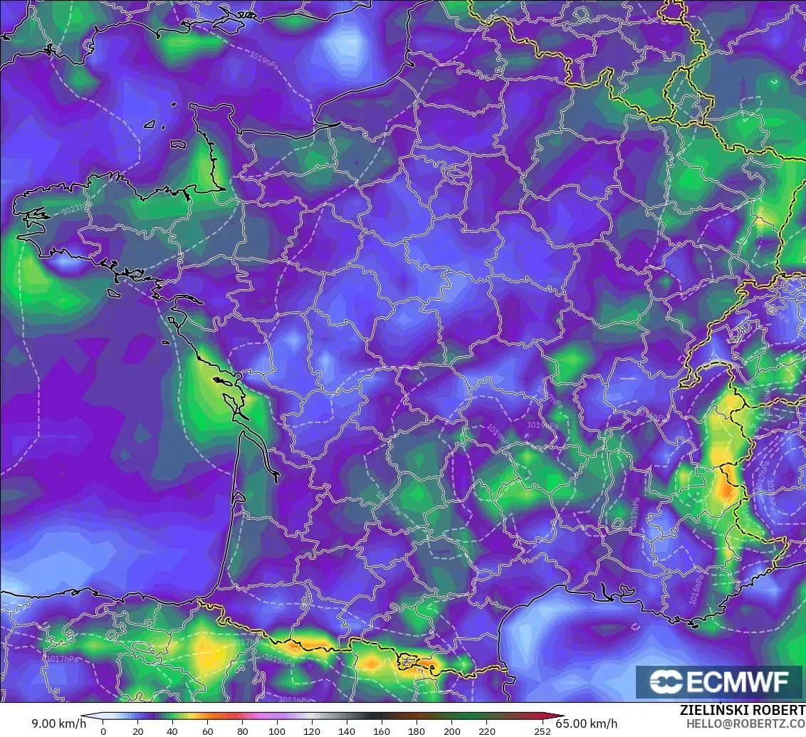 ECMWF IFS 0.25° model - Fransa, Rüzgâr Esintileri