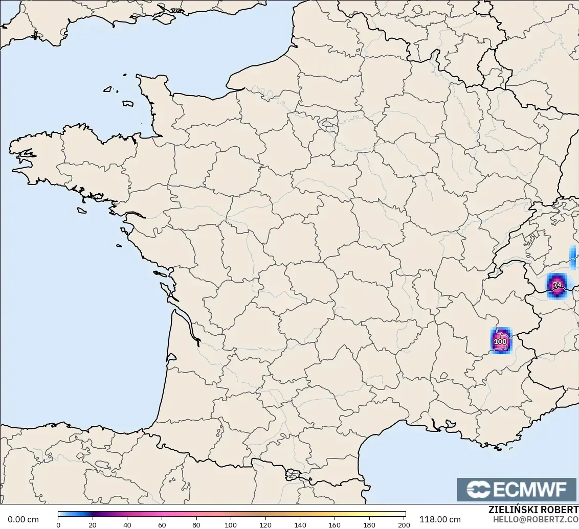 ECMWF IFS 0.25° model - Fransa, Kar Kalınlığı