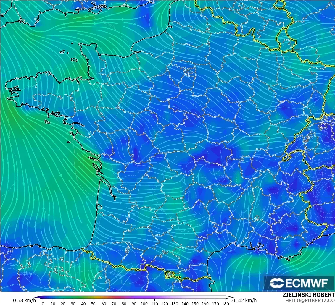 ECMWF IFS 0.25° model - Fransa, 10 m Rüzgâr