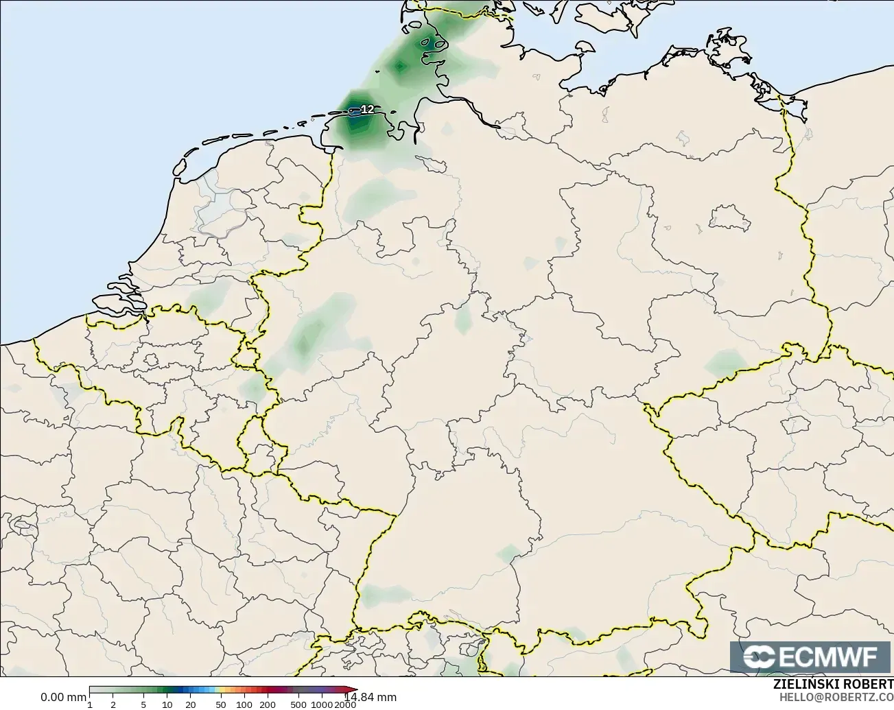 ECMWF IFS 0.25° model - Almanya, Yağış Birikimi