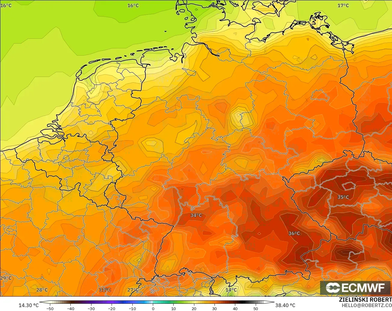 ECMWF IFS 0.25° model - Almanya, 2 m Sıcaklık