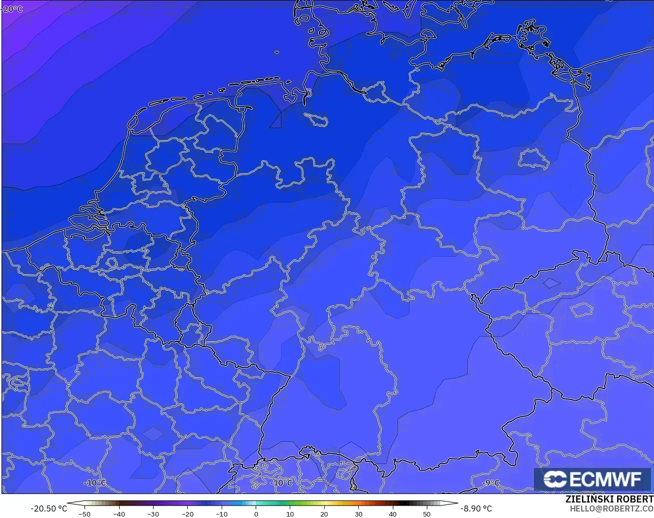 ECMWF IFS 0.25° model - Almanya, 500 hPa Sıcaklık