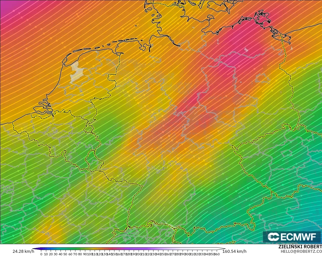 ECMWF IFS 0.25° model - Almanya, 300 hPa Rüzgârı (jet)