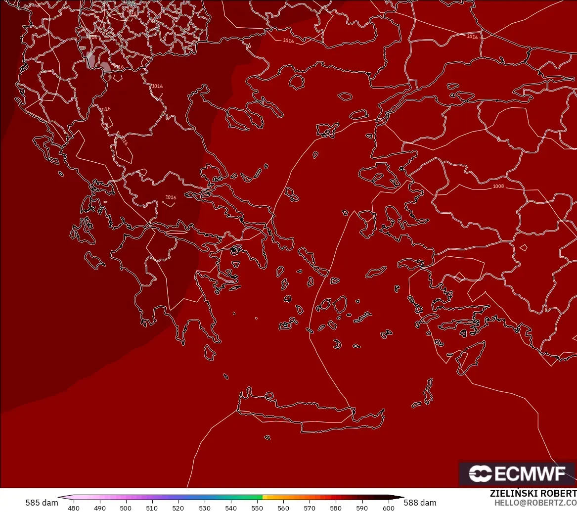 ECMWF IFS 0.25° model - Yunanistan, 500 hPa’da jeopotansiyel yükseklik