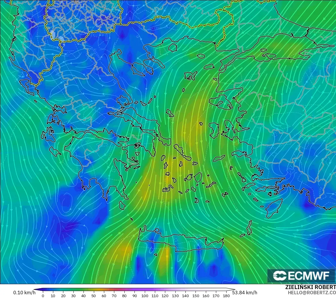 ECMWF IFS 0.25° model - Yunanistan, 10 m Rüzgâr