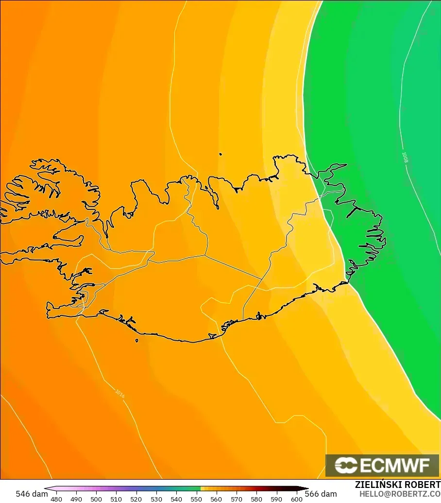 ECMWF IFS 0.25° model - İzlanda, 500 hPa’da jeopotansiyel yükseklik
