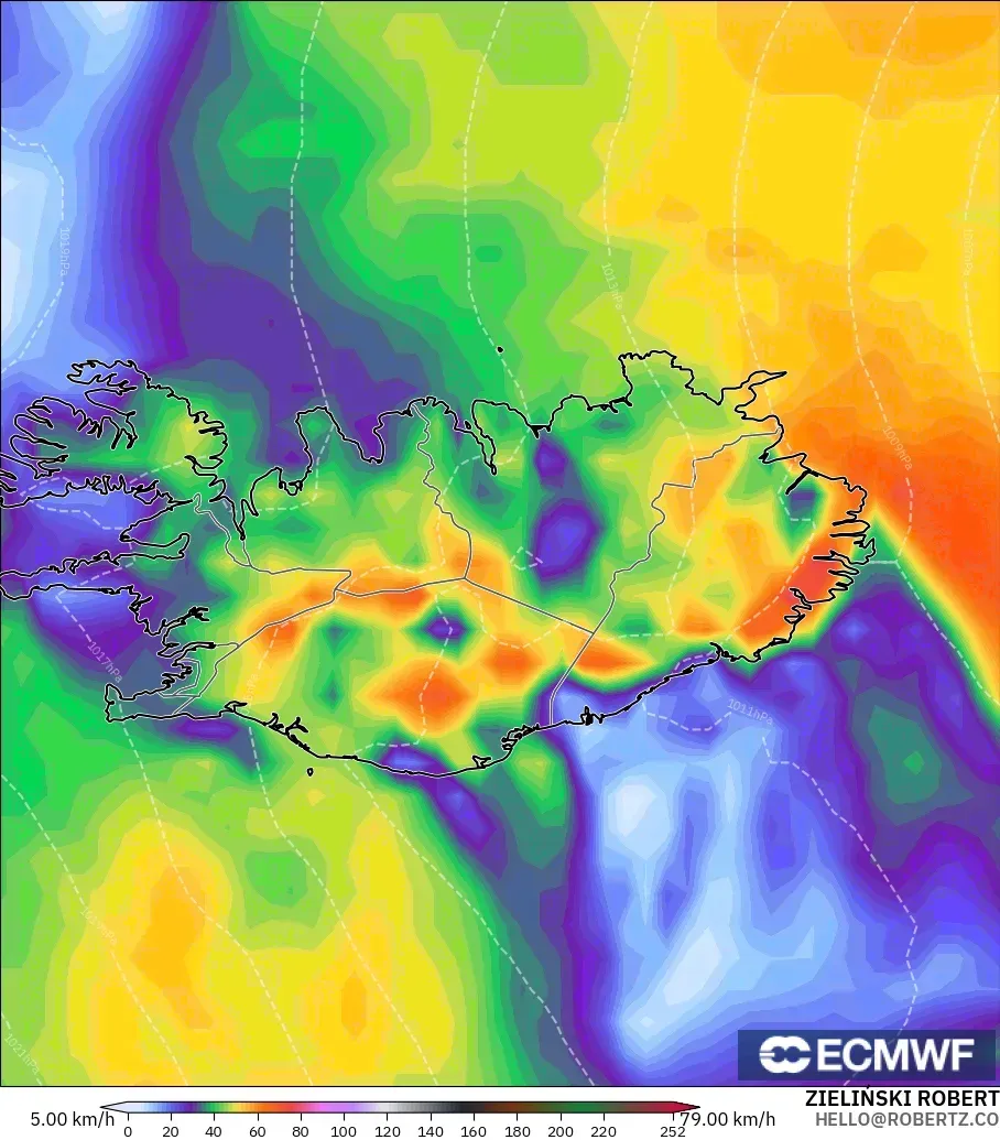 ECMWF IFS 0.25° model - İzlanda, En Yüksek Rüzgâr