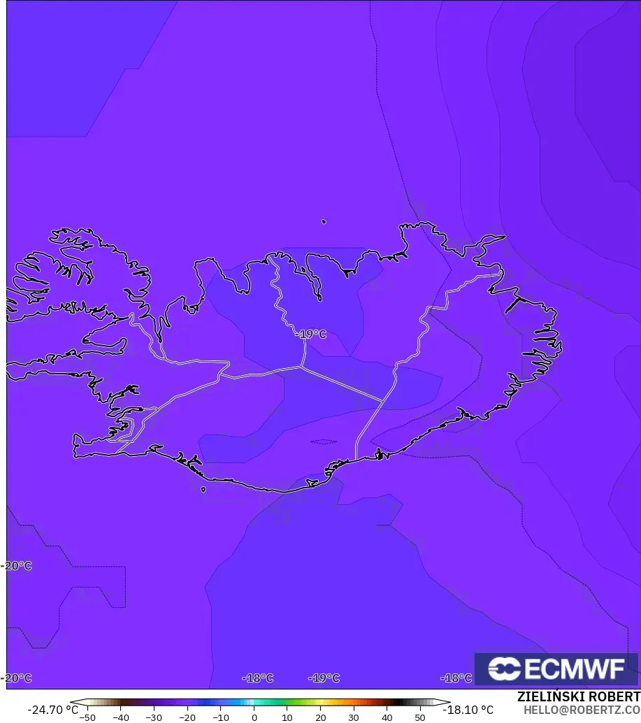 ECMWF IFS 0.25° model - İzlanda, 500 hPa Sıcaklık