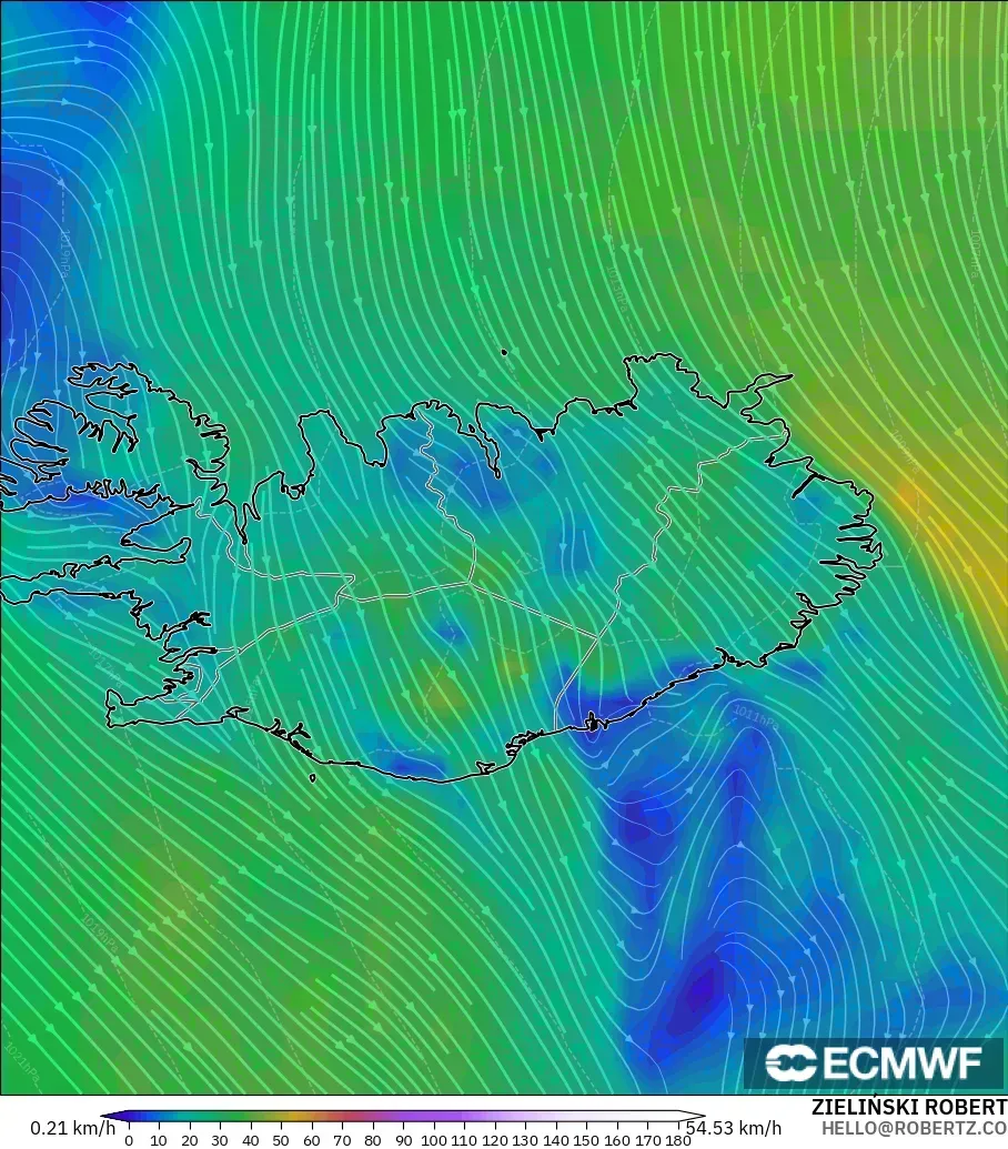 ECMWF IFS 0.25° model - İzlanda, 10 m Rüzgâr