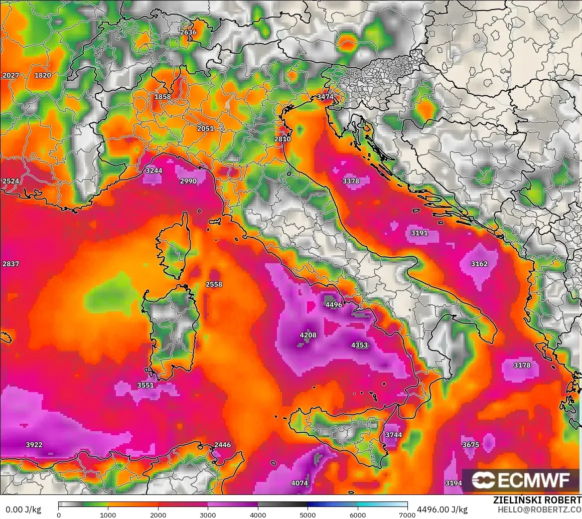 ECMWF IFS 0.25° model - İtalya, CAPE
