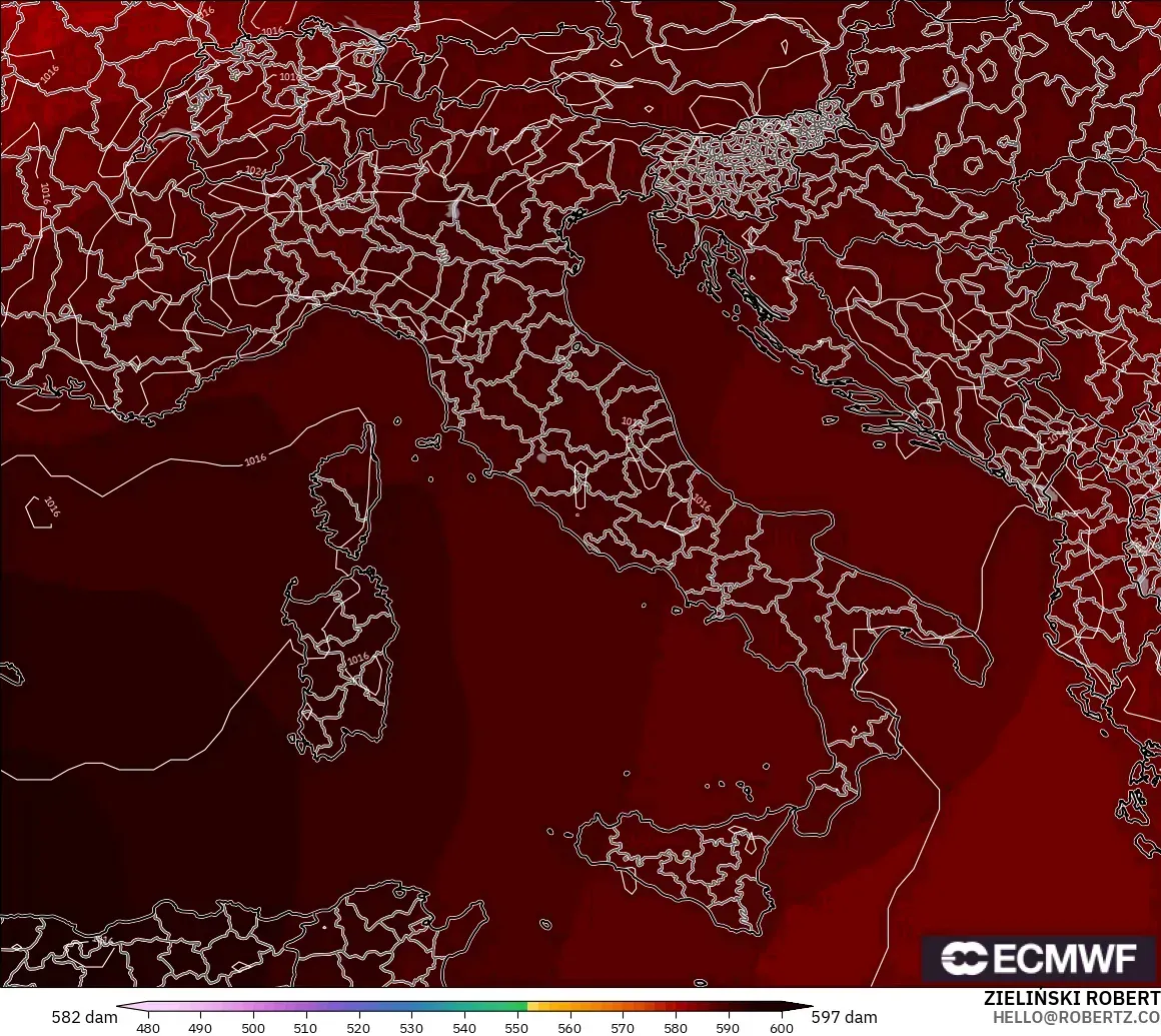 ECMWF IFS 0.25° model - İtalya, 500 hPa’da jeopotansiyel yükseklik
