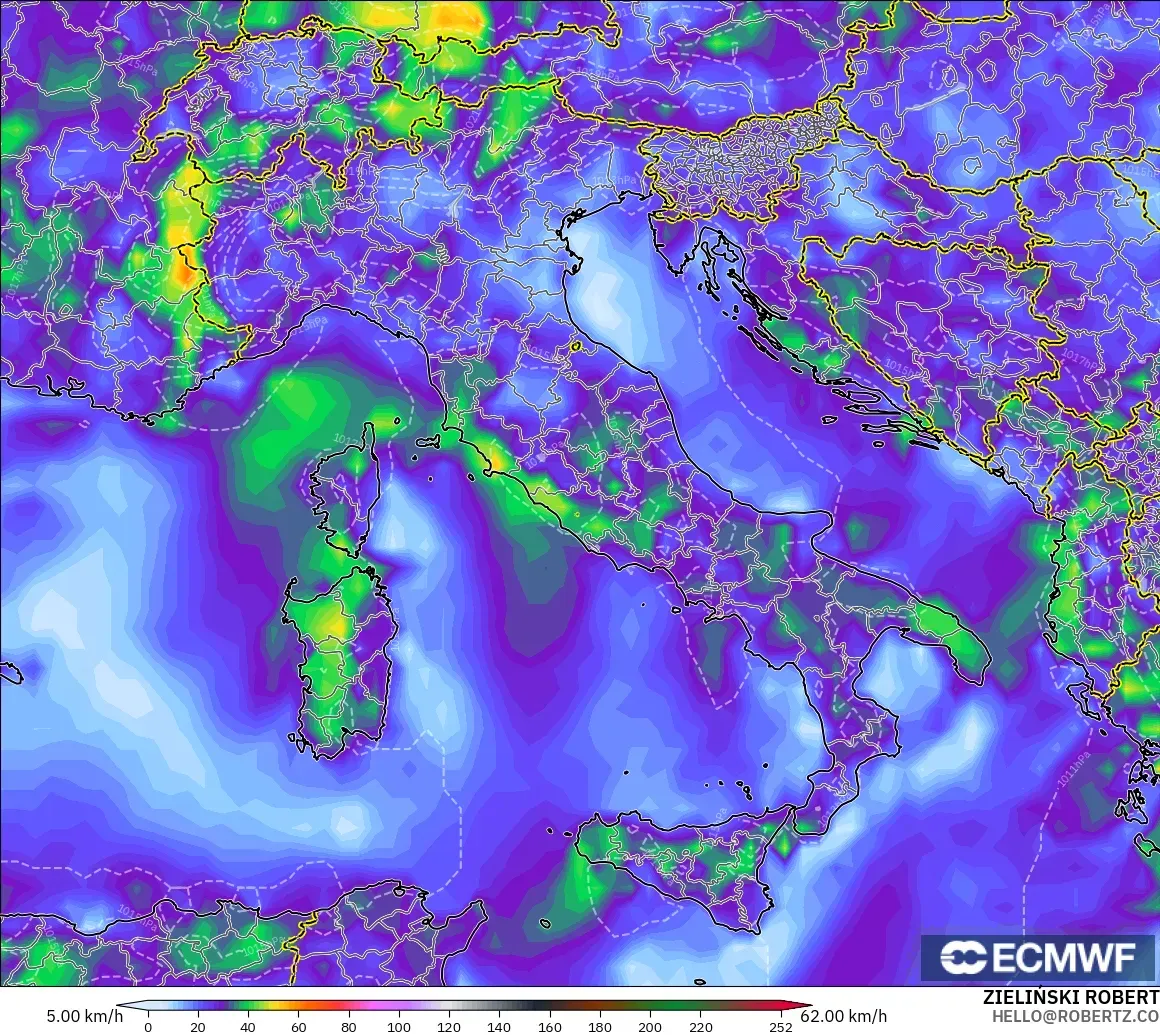 ECMWF IFS 0.25° model - İtalya, En Yüksek Rüzgâr