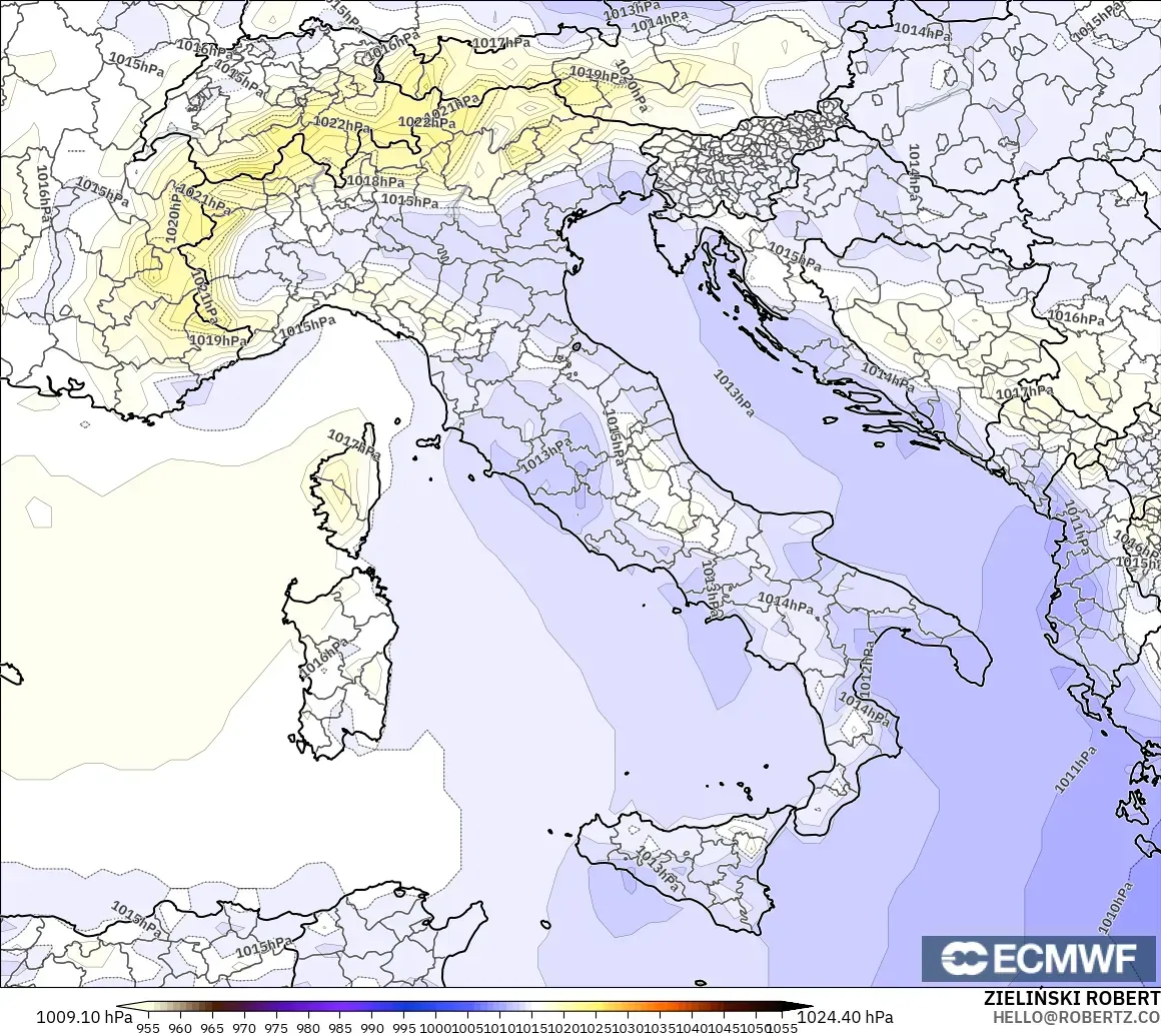ECMWF IFS 0.25° model - İtalya, Basınç