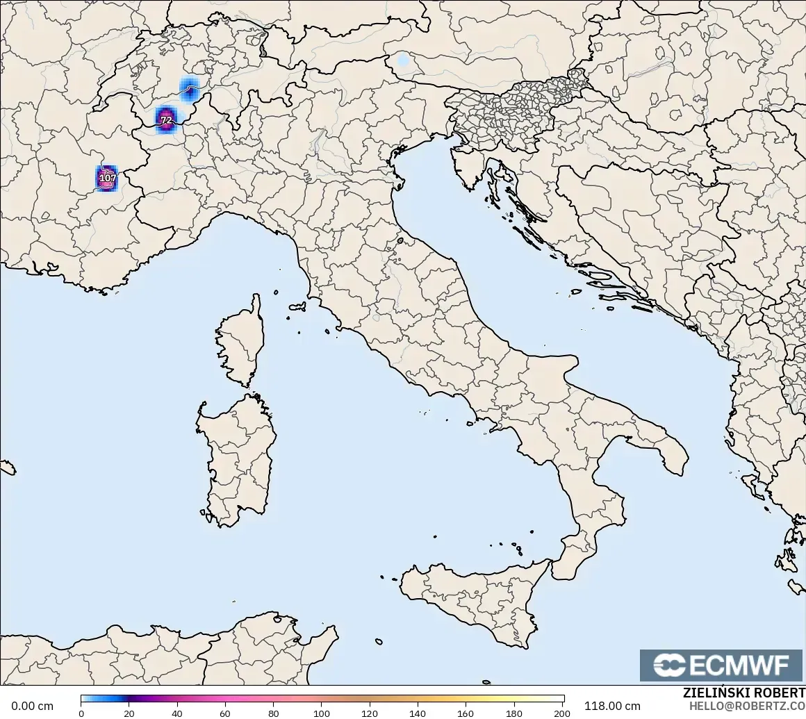 ECMWF IFS 0.25° model - İtalya, Kar Kalınlığı