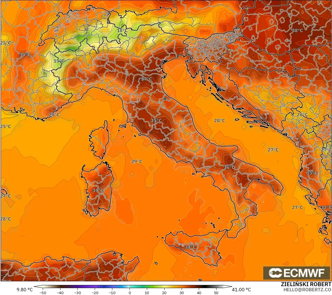 ECMWF IFS 0.25° model - İtalya, 2 m Sıcaklık