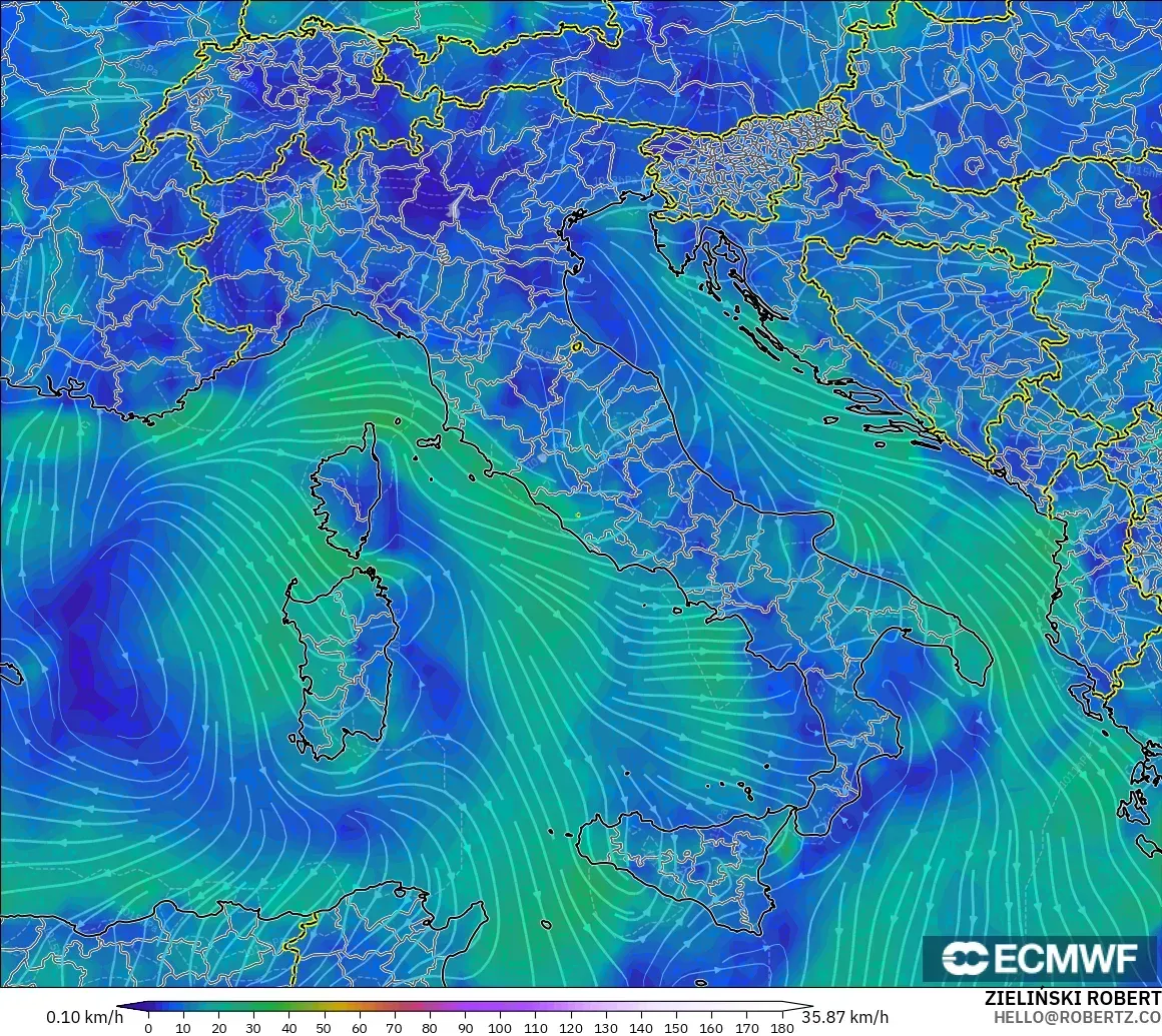 ECMWF IFS 0.25° model - İtalya, 10 m Rüzgâr