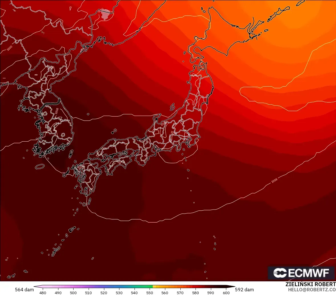 ECMWF IFS 0.25° model - Japonya, 500 hPa’da jeopotansiyel yükseklik