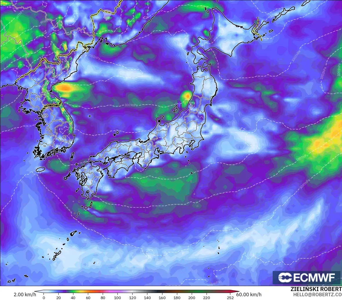 ECMWF IFS 0.25° model - Japonya, Rüzgâr Esintileri