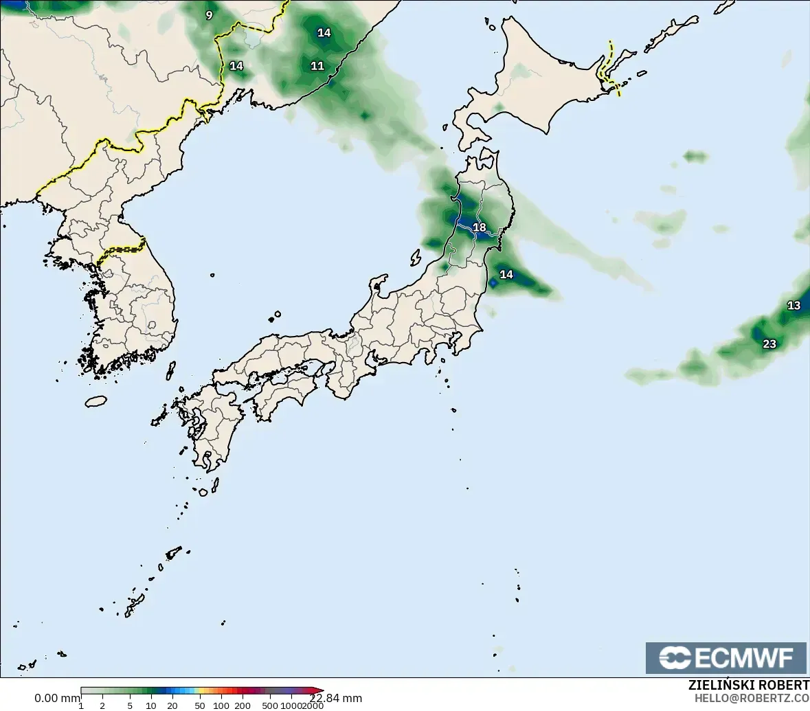 ECMWF IFS 0.25° model - Japonya, Yağış Birikimi