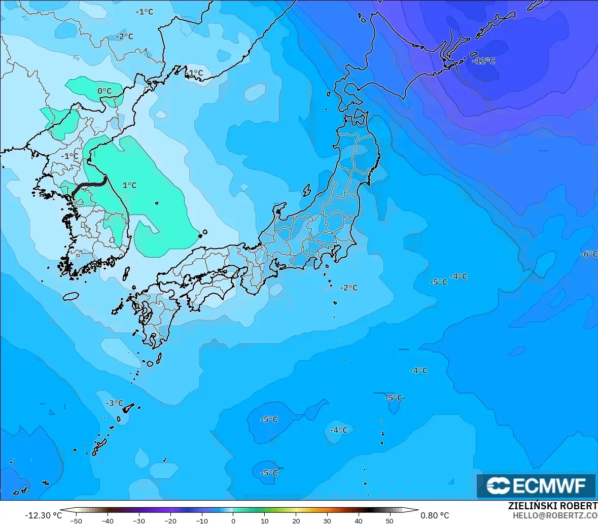 ECMWF IFS 0.25° model - Japonya, 500 hPa Sıcaklık