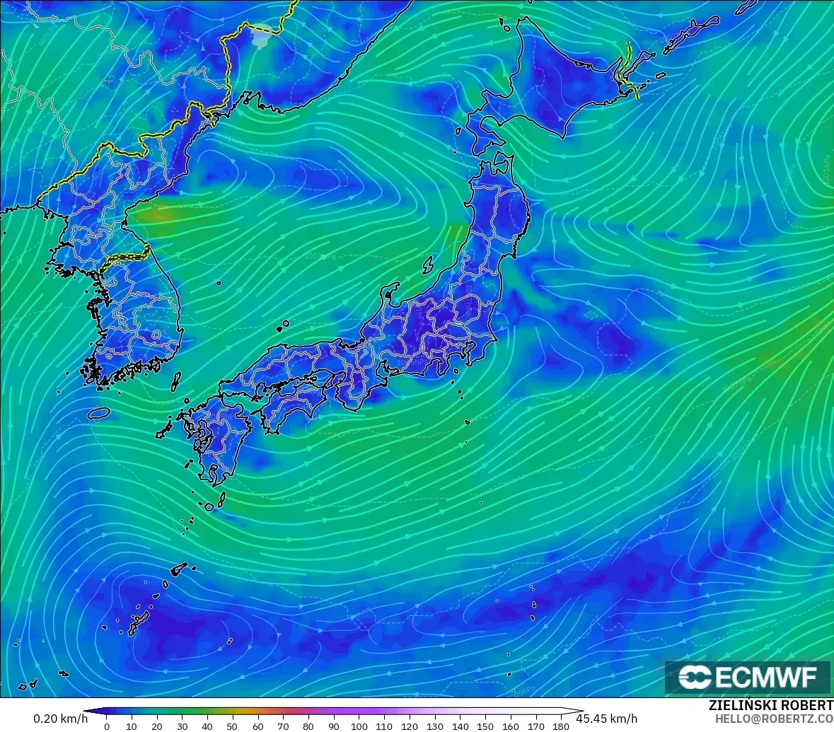 ECMWF IFS 0.25° model - Japonya, 10 m Rüzgâr