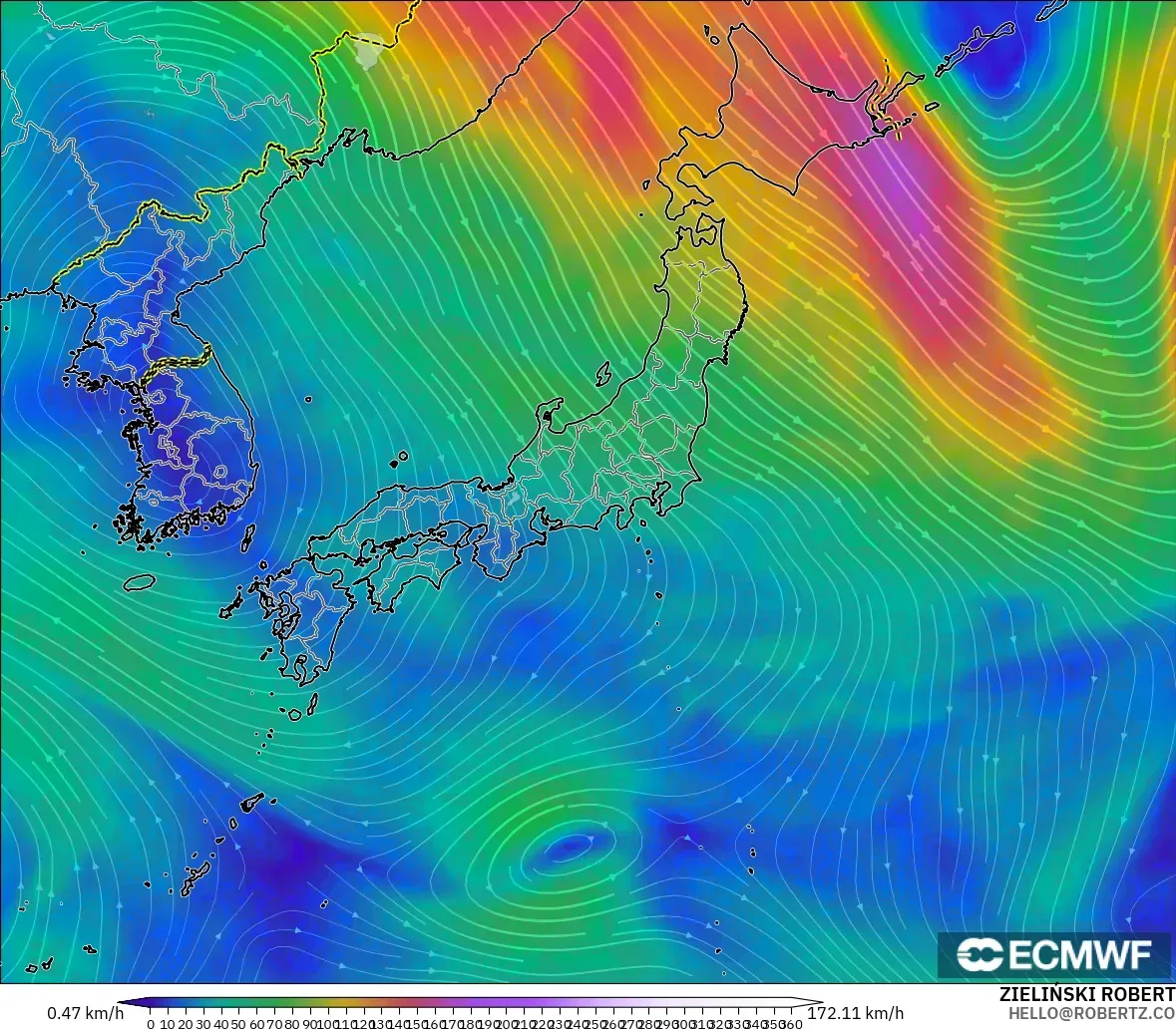 ECMWF IFS 0.25° model - Japonya, 300 hPa Rüzgârı (jet)