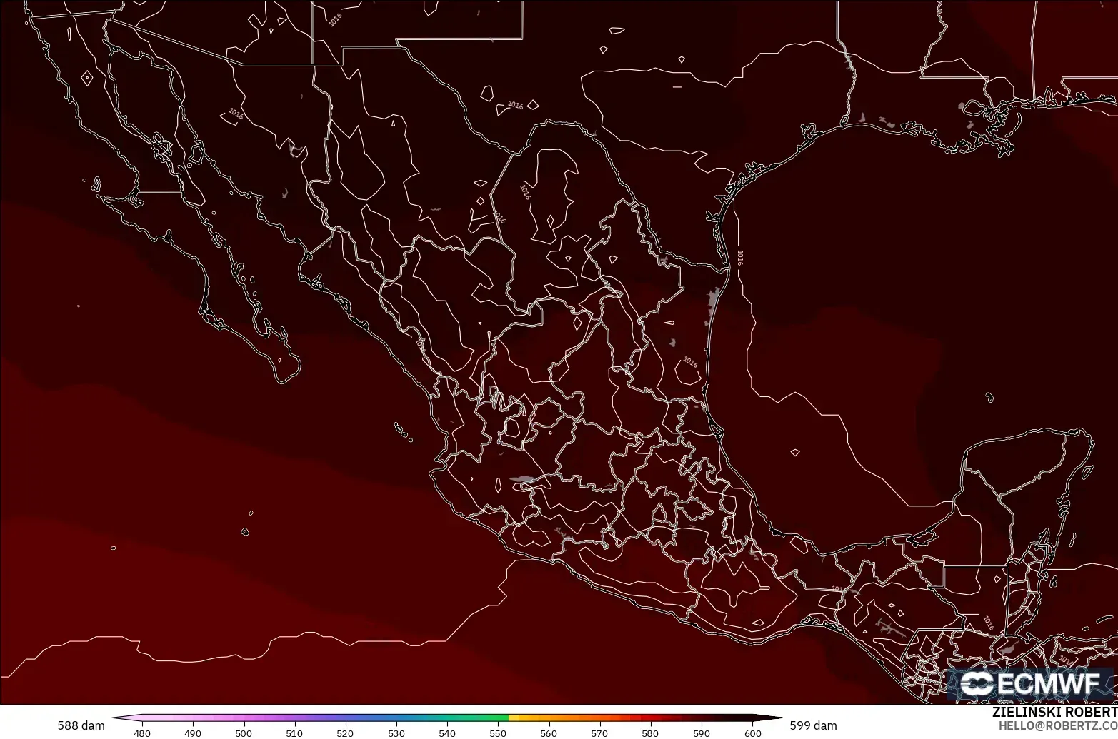 ECMWF IFS 0.25° model - Meksika, 500 hPa’da jeopotansiyel yükseklik