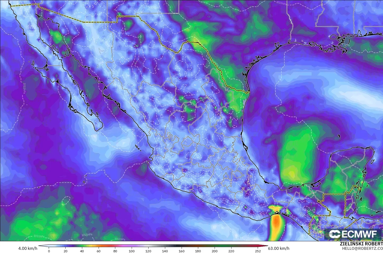 ECMWF IFS 0.25° model - Meksika, Rüzgâr Esintileri