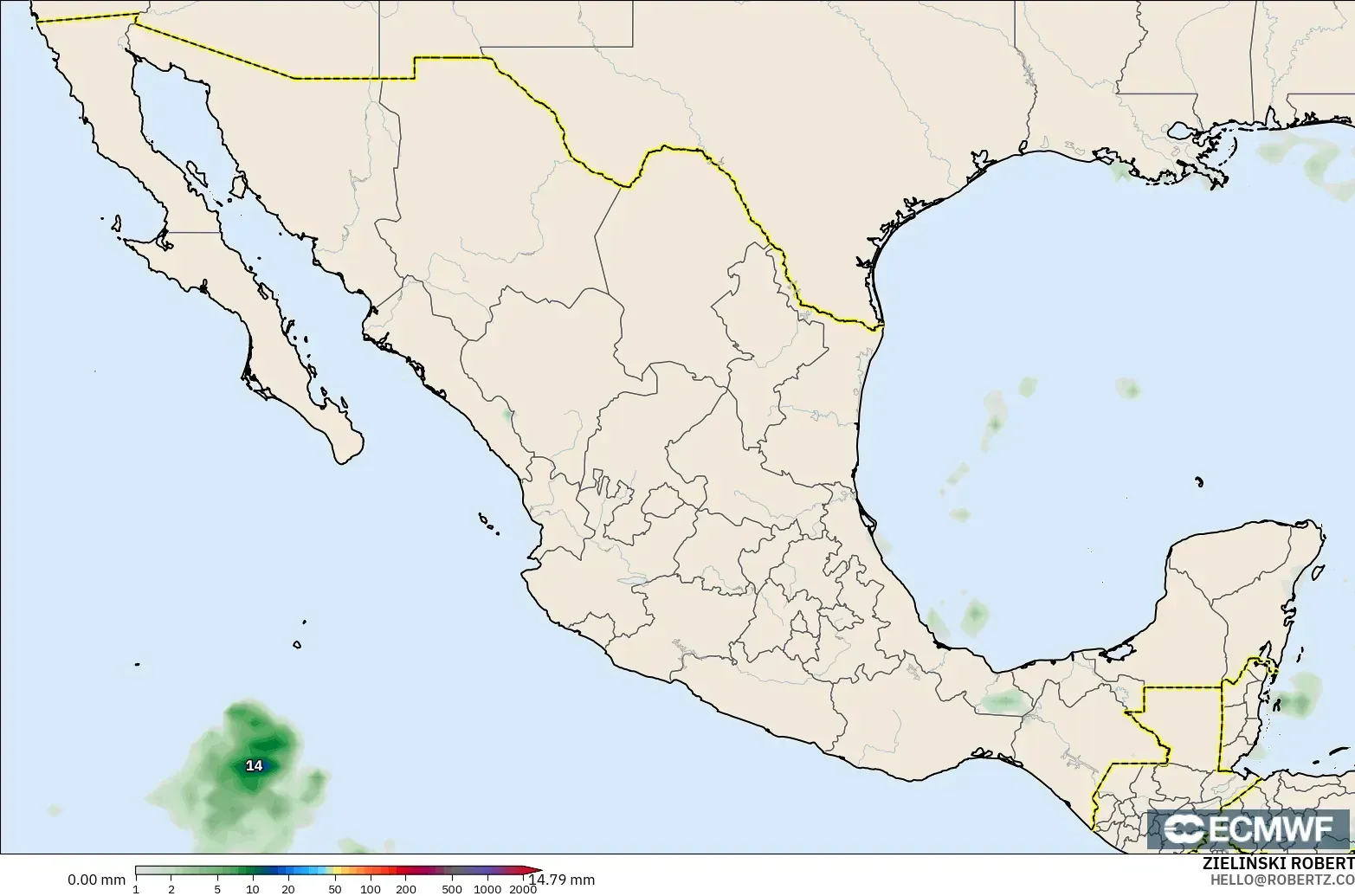 ECMWF IFS 0.25° model - Meksika, Yağış Birikimi