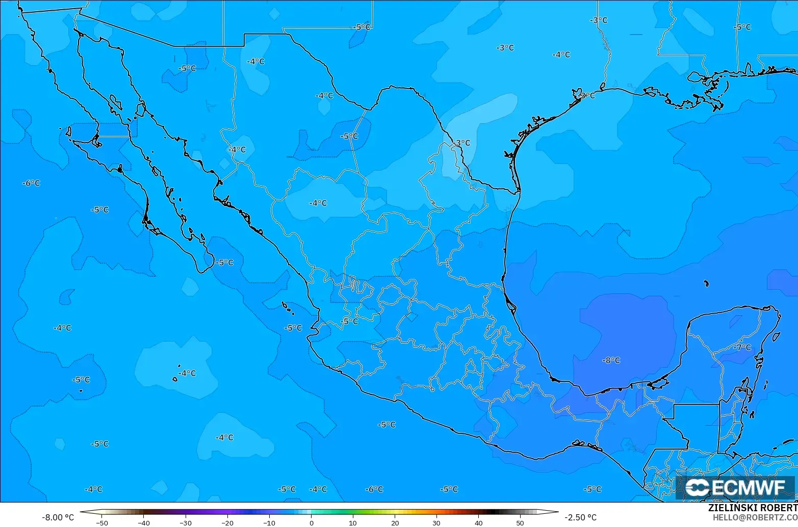 ECMWF IFS 0.25° model - Meksika, 500 hPa Sıcaklık