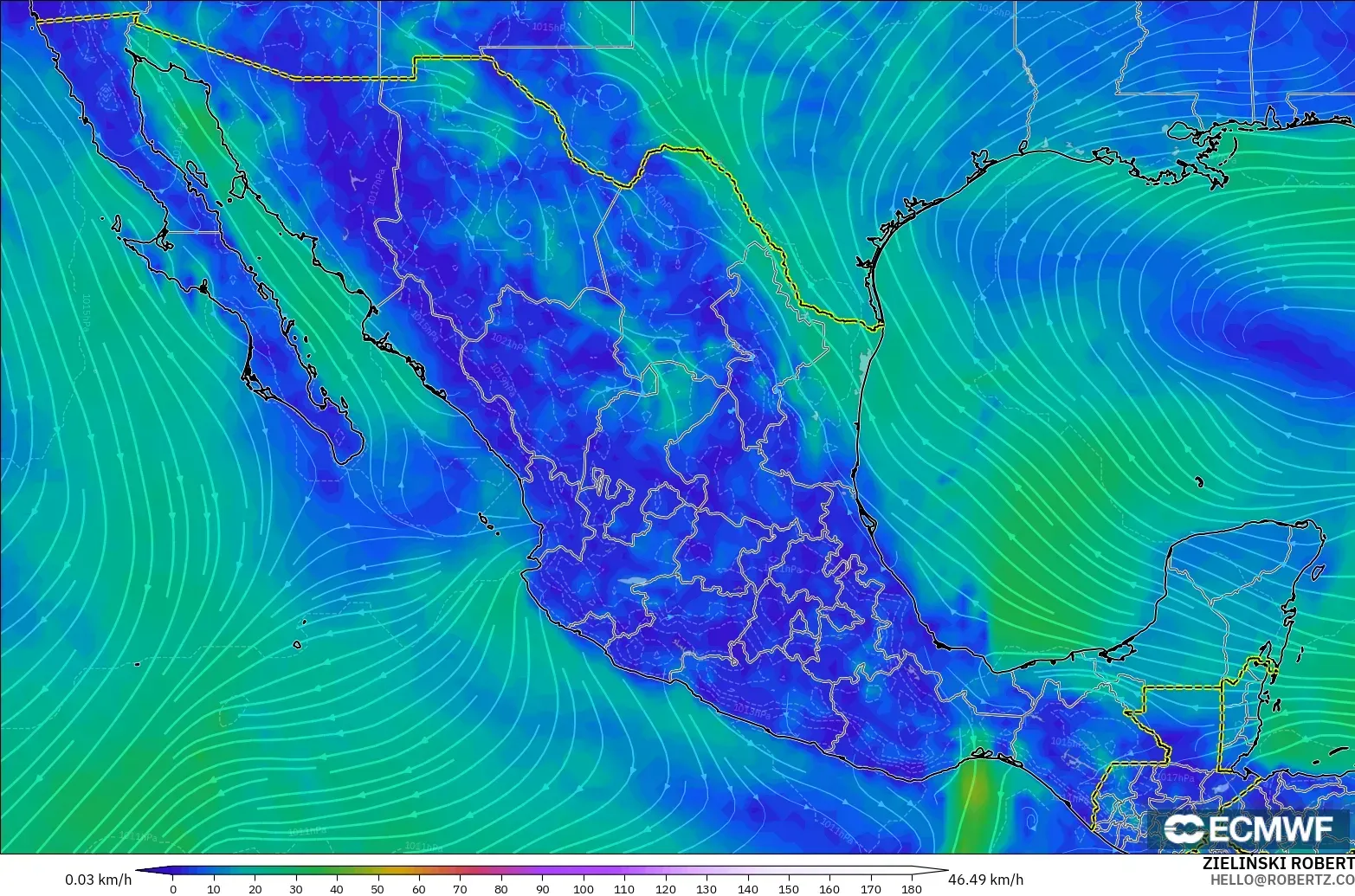 ECMWF IFS 0.25° model - Meksika, 10 m Rüzgâr