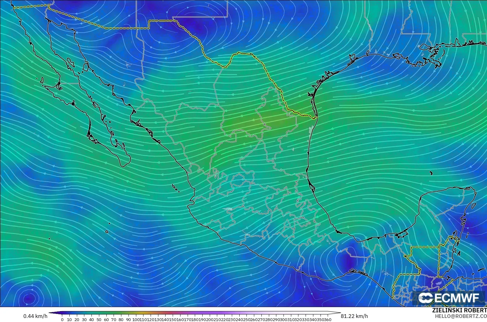 ECMWF IFS 0.25° model - Meksika, 300 hPa Rüzgârı (jet)