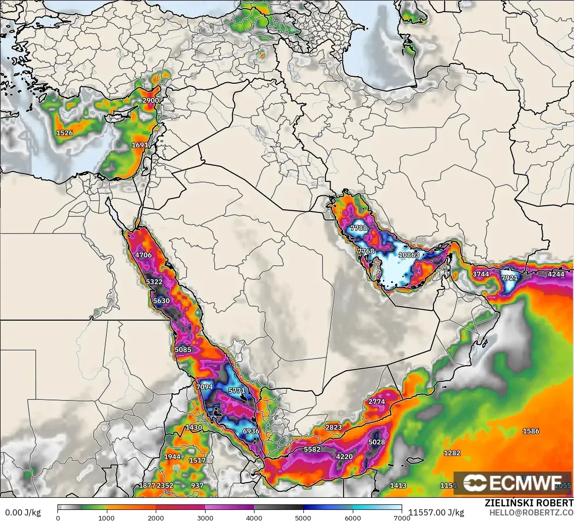 ECMWF IFS 0.25° model - Orta Doğu, CAPE