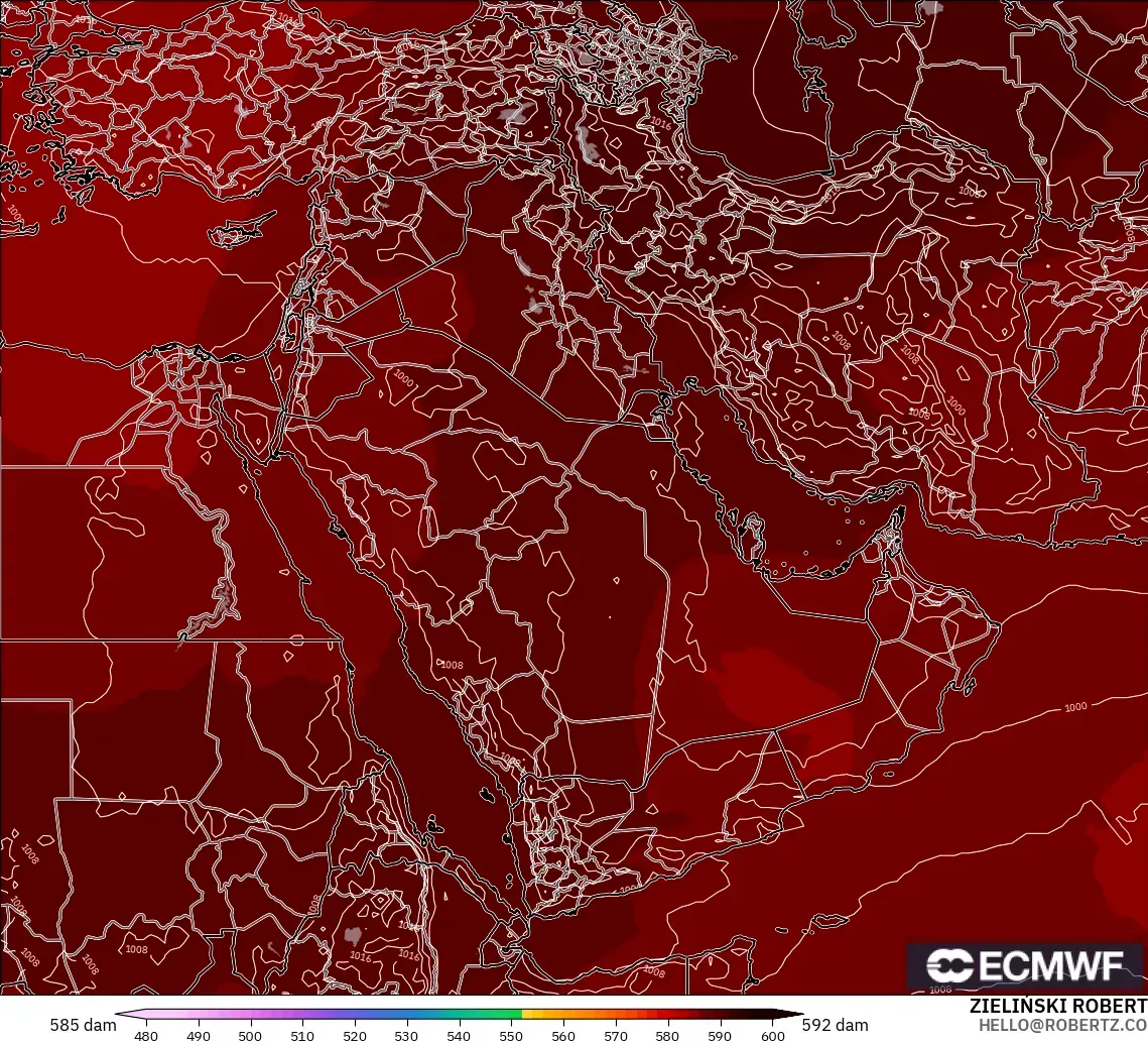 ECMWF IFS 0.25° model - Orta Doğu, 500 hPa’da jeopotansiyel yükseklik