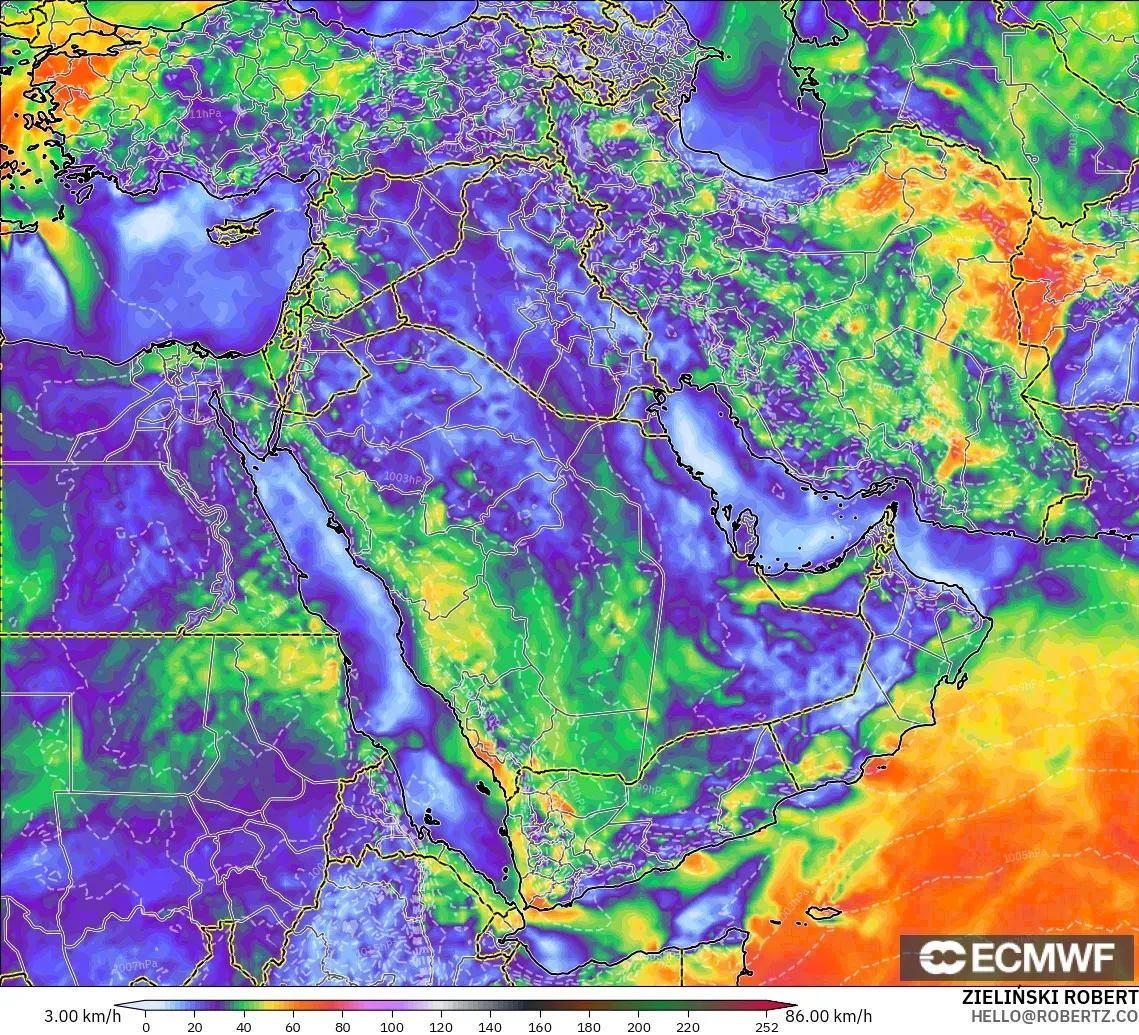 ECMWF IFS 0.25° model - Orta Doğu, Rüzgâr Esintileri