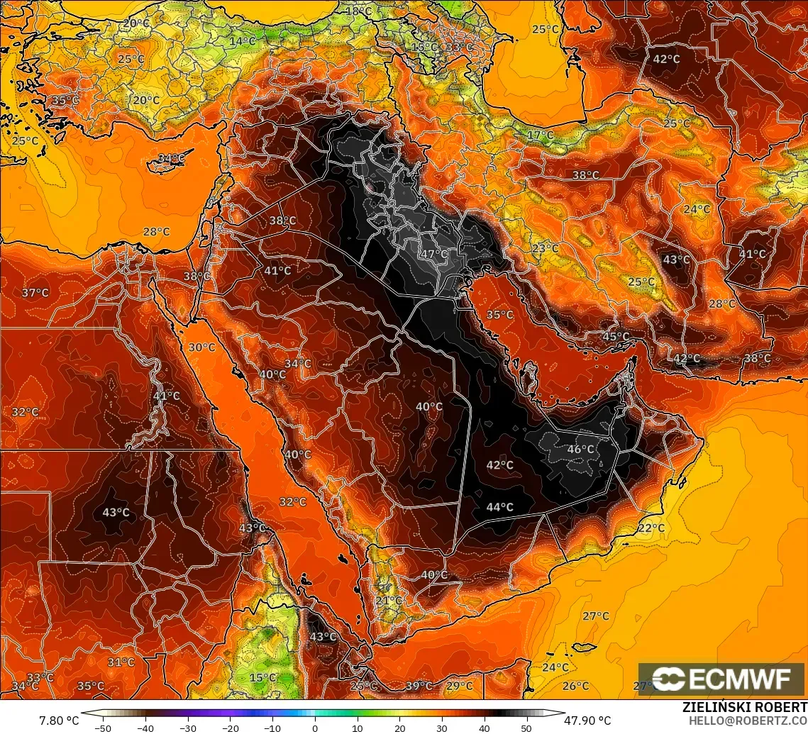 ECMWF IFS 0.25° model - Orta Doğu, 2 m Sıcaklık