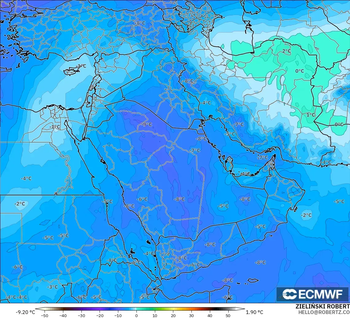 ECMWF IFS 0.25° model - Orta Doğu, 500 hPa Sıcaklık