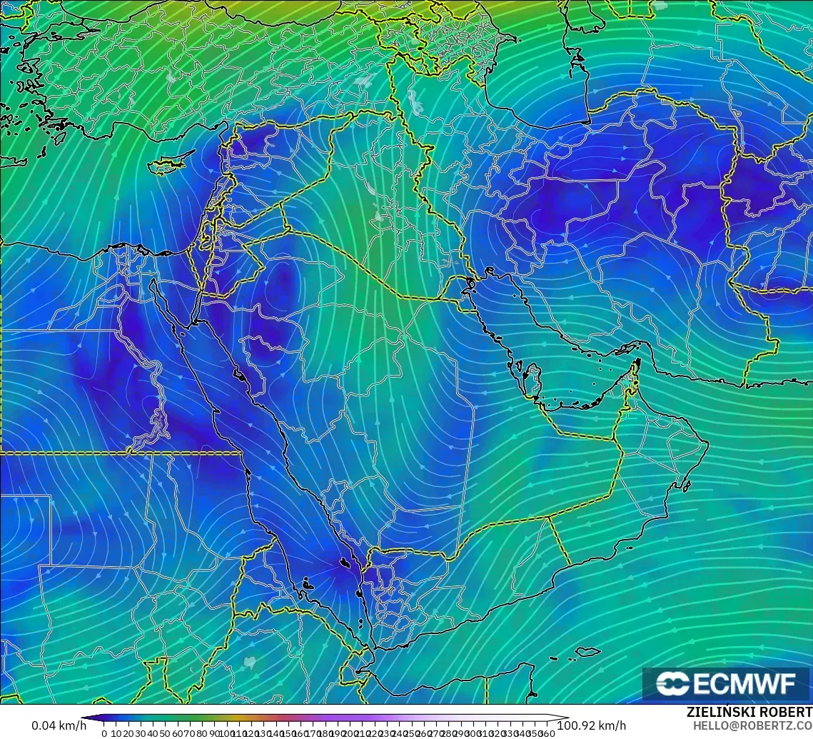 ECMWF IFS 0.25° model - Orta Doğu, 300 hPa Rüzgârı (jet)
