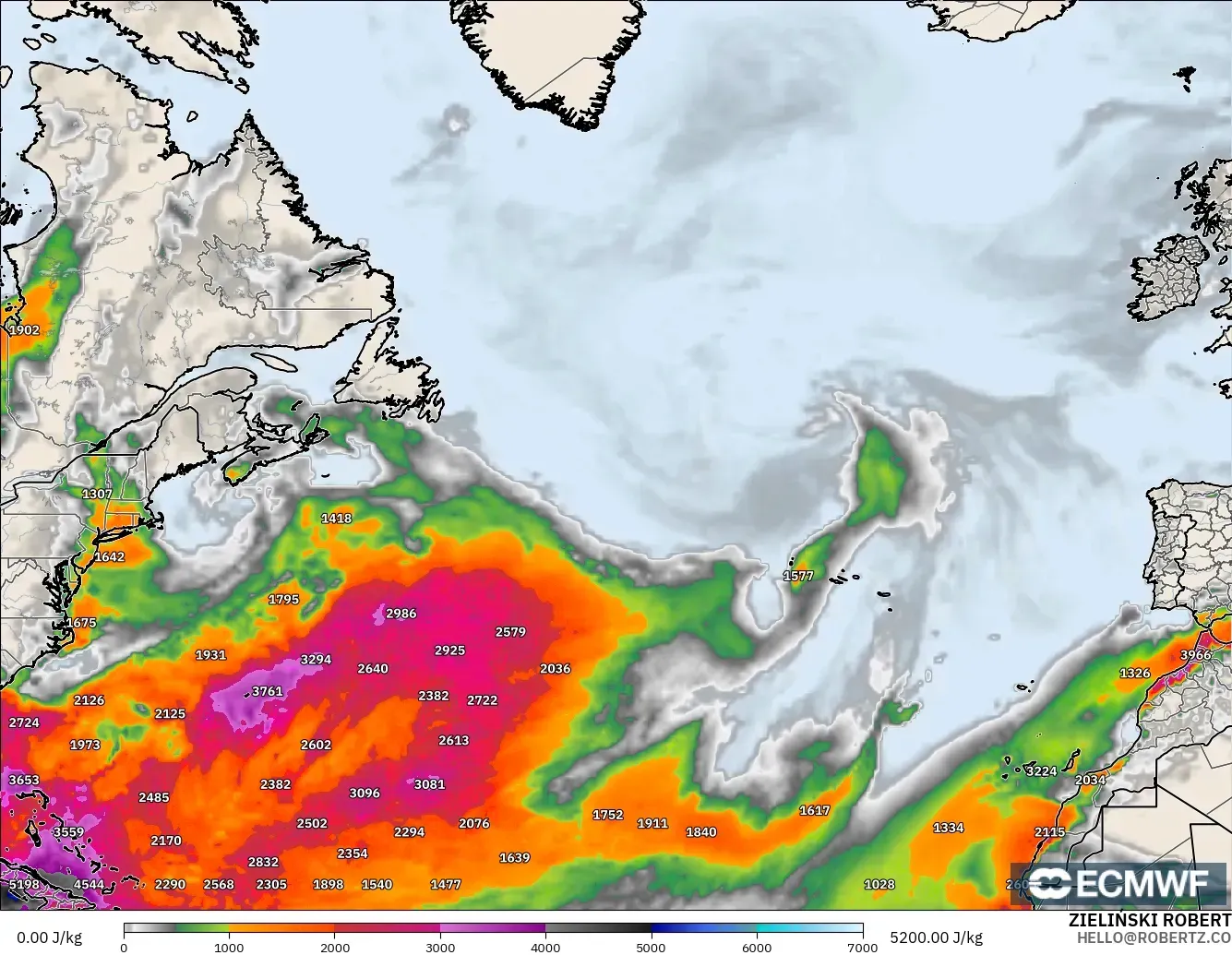 ECMWF IFS 0.25° model - Kuzey Atlantik, CAPE