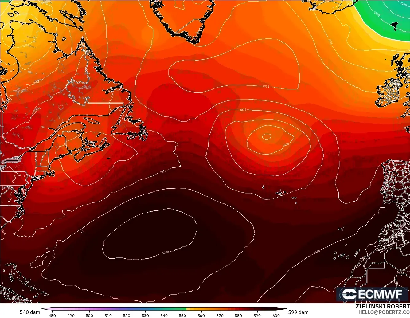 ECMWF IFS 0.25° model - Kuzey Atlantik, 500 hPa’da jeopotansiyel yükseklik